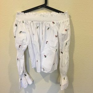 Zara Tops - NWT Zara white floral off the shoulder blouse Zara Tops - NWT Zara white floral off the shoulder blouse